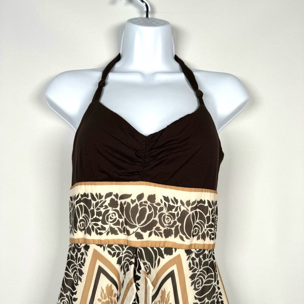 BCBGMaxarzia Women's Halter Dress Brown Flowy 100% Silk Size 2 - Picture 2 of 8
